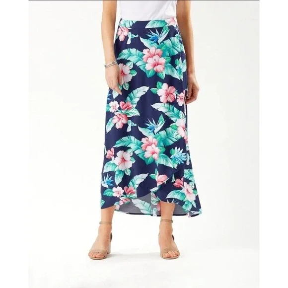 New! Tommy Bahama Floristic Approach Maxi Skirt Women's Size 8 Asymmetrical Hem - Picture 1 of 7